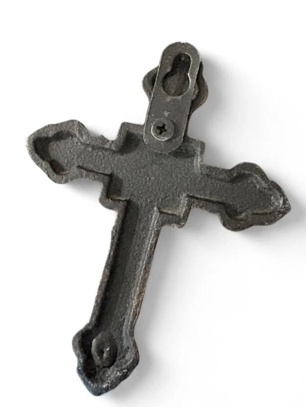 Cast Iron Ornate Cross Wall Hook - Fleur-de-Lis & Star Design Rustic Hanger